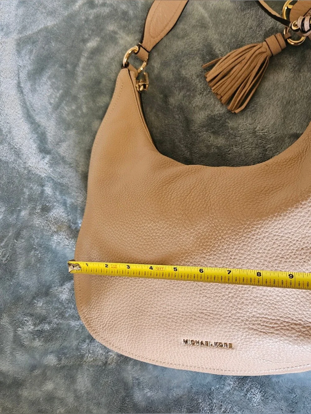 Michael Kors Beige Pebbled Leather Hobo with Tassel Charm - Picture 5 of 12